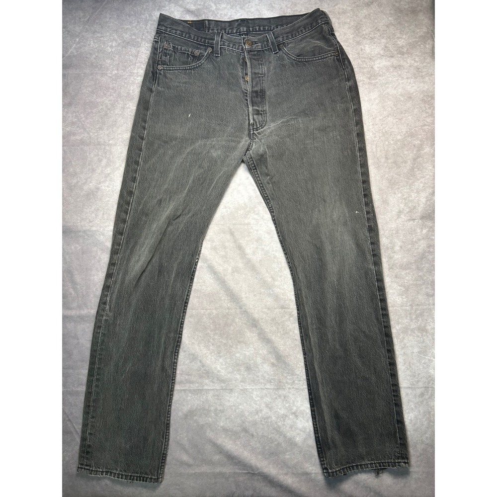 Levi's Mens Jeans 501 W33 L32 Black Faded Straight Leg Distressed Vintage 90s